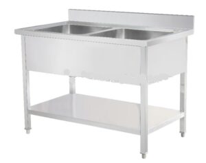 S/Steel Double Bowl Sink With Bottom Shelf