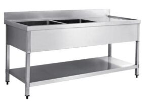 S/Steel Left Double Bowl Sink With Bottom Shelf